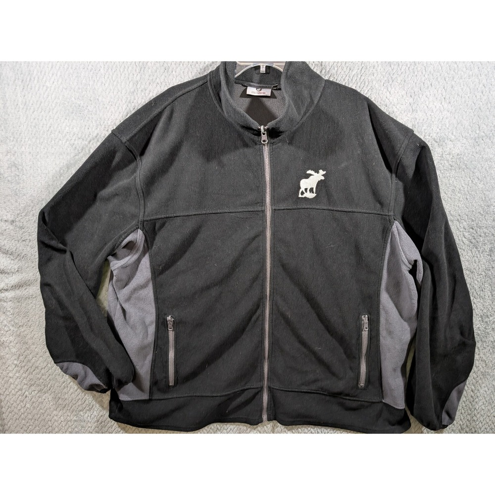 Pacific Bound Mens 2XL Full Zip Fleece Jacket Black Grey Moose Vancouver, Canada